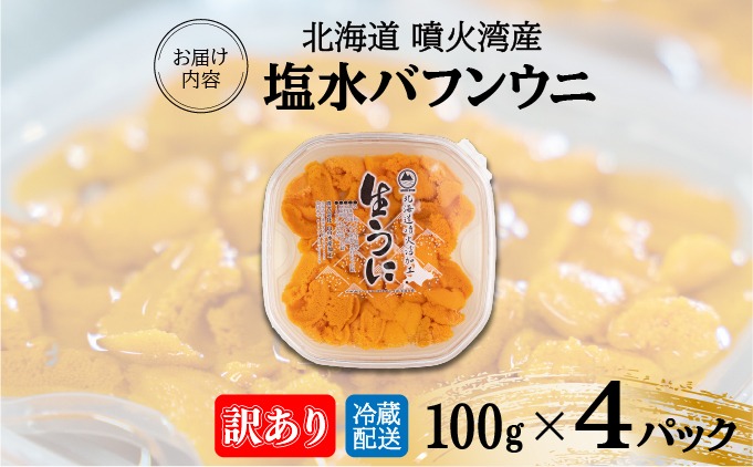 訳あり 北海道 噴火湾産 塩水 バフンウニ 100g 4パック 計400g