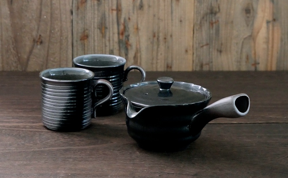 萬古焼（ばんこやき）】黒吹き 珈琲急須・マグセット スズ木【コーヒー