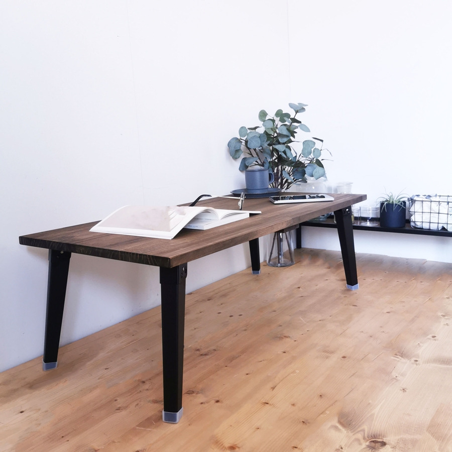 美品】天然木 折りたたみテーブル ブラウン 天然木 折りたたみ ローテーブル ダークブラウン 90×45cm 1台 完成品