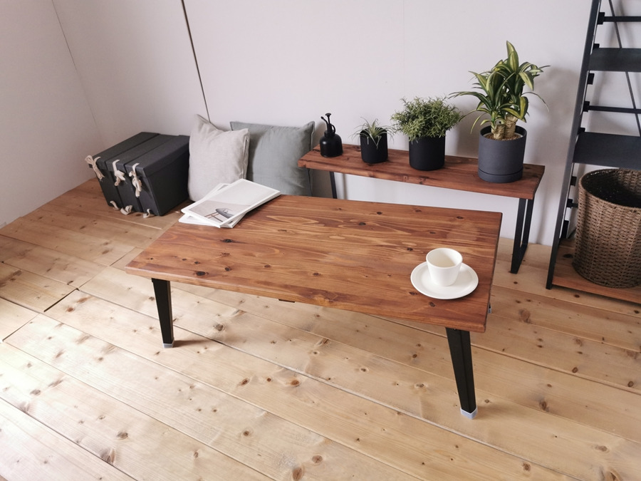 無垢材 折りたたみローテーブル ブラウン 約W100×D50cm｜リビング 子供