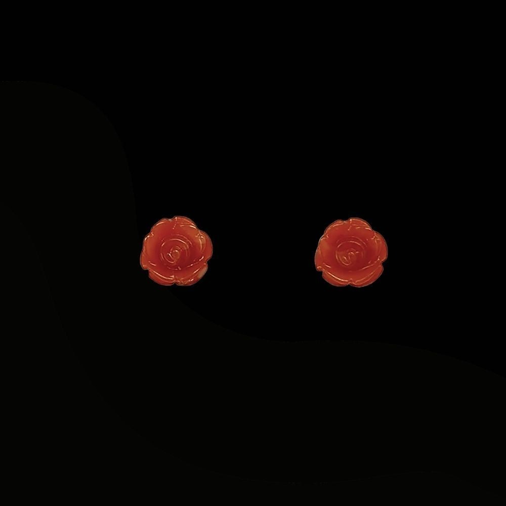 珊瑚 血赤珊瑚 ミニバラ ピアス K10イエローゴールド 天然サンゴ 一点