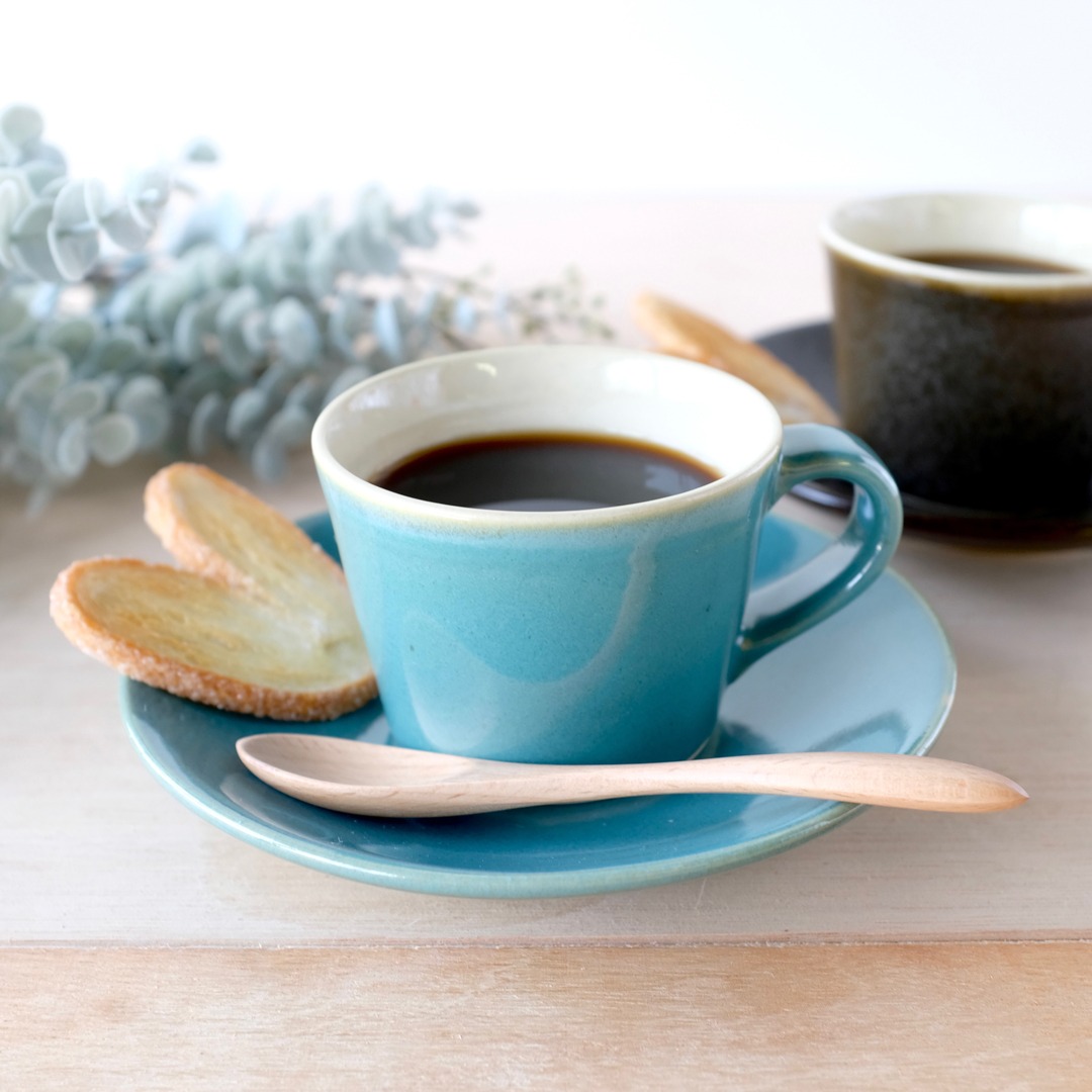 益子焼「くく」コーヒーカップ&ソーサーペアセット｜益子町