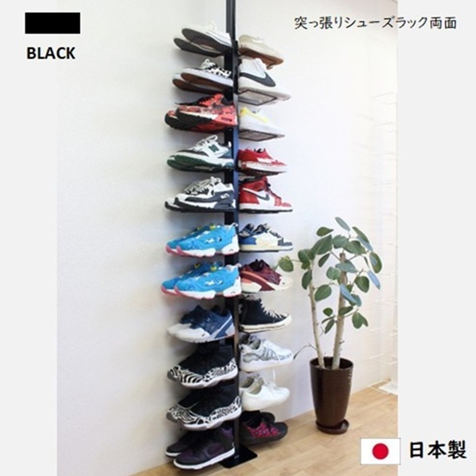 シューズラック スリム シューズ収納 シューズラック両面 黒 シューズ