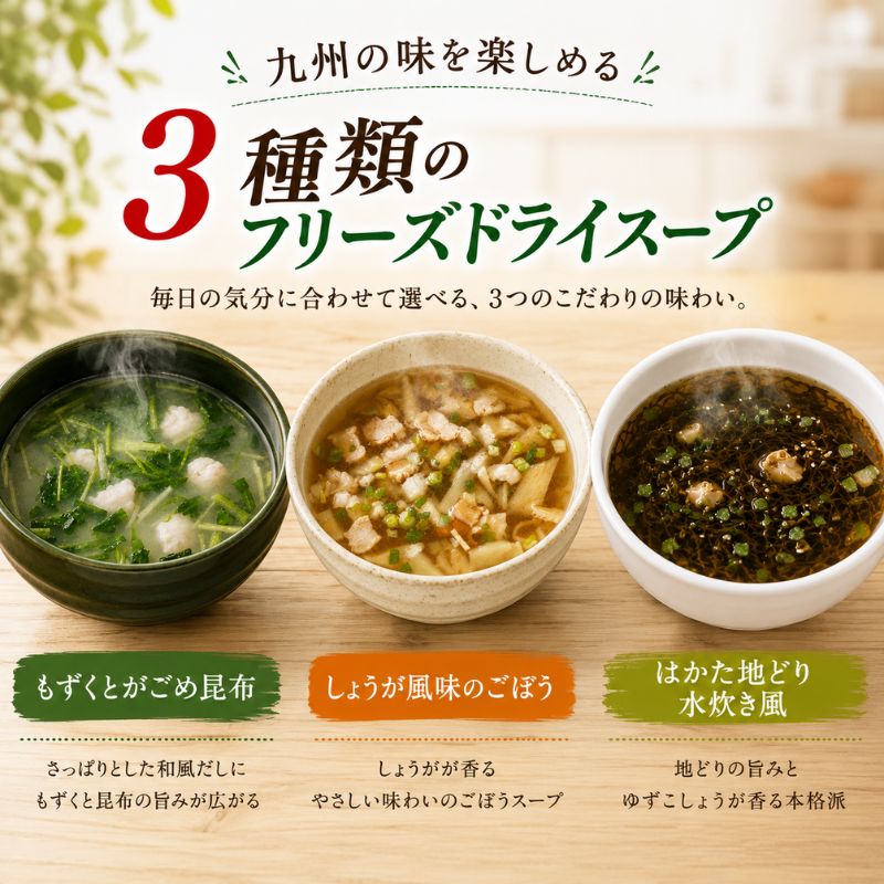 九州産 3種 の フリーズドライ スープ セット 10食×3種 計30食（福岡県