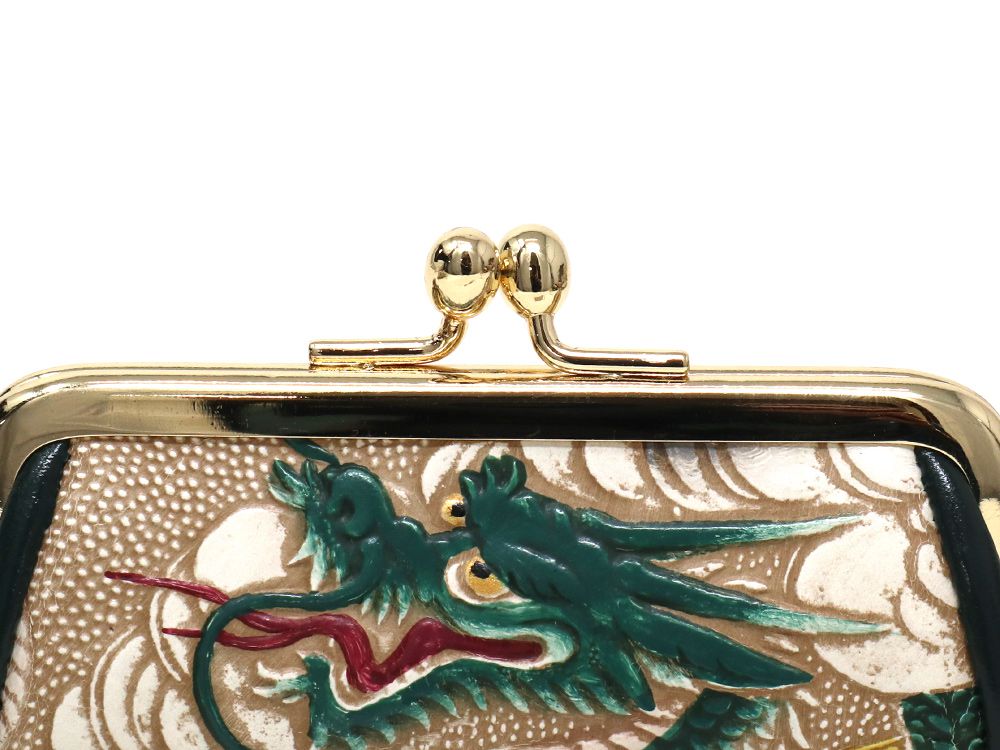 文庫屋大関】印鑑ケース 龍＜緑＞【皮革工芸品】牛革 小物入れ 小銭