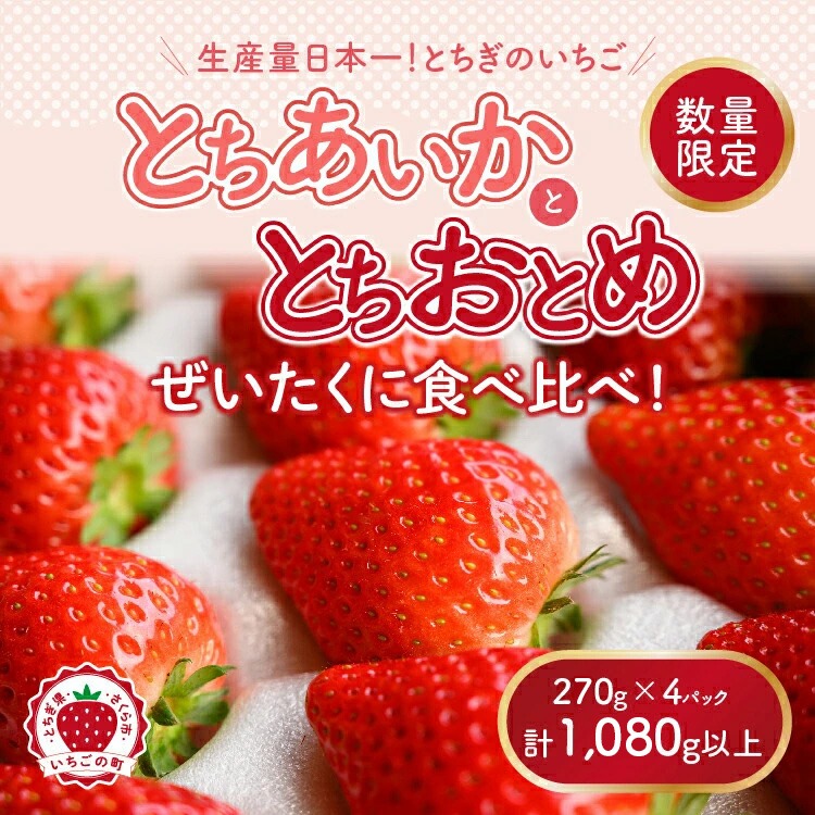 新旧2種食べ比べセット（とちおとめ、とちあいか）270g×4パック