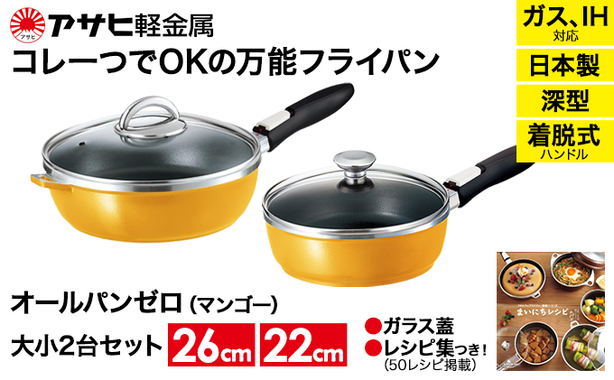 フライパン 深型 取っ手が取れる 22cm 26cm セット オールパンゼロ