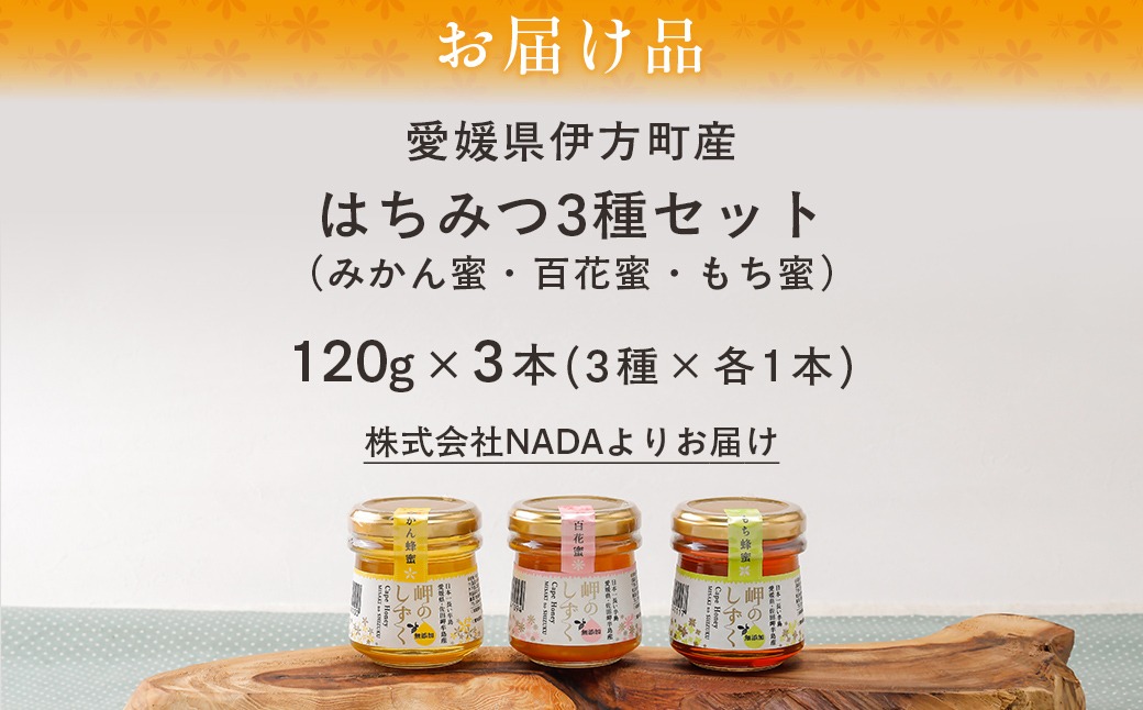 【ライラックさま専用】 国産蜂蜜 1000g 4本 栗蜜 百花蜜 はちみつ 岬のはちみつ3種セット（みかん・百花蜜・もち） IKTC001 （愛媛県伊方
