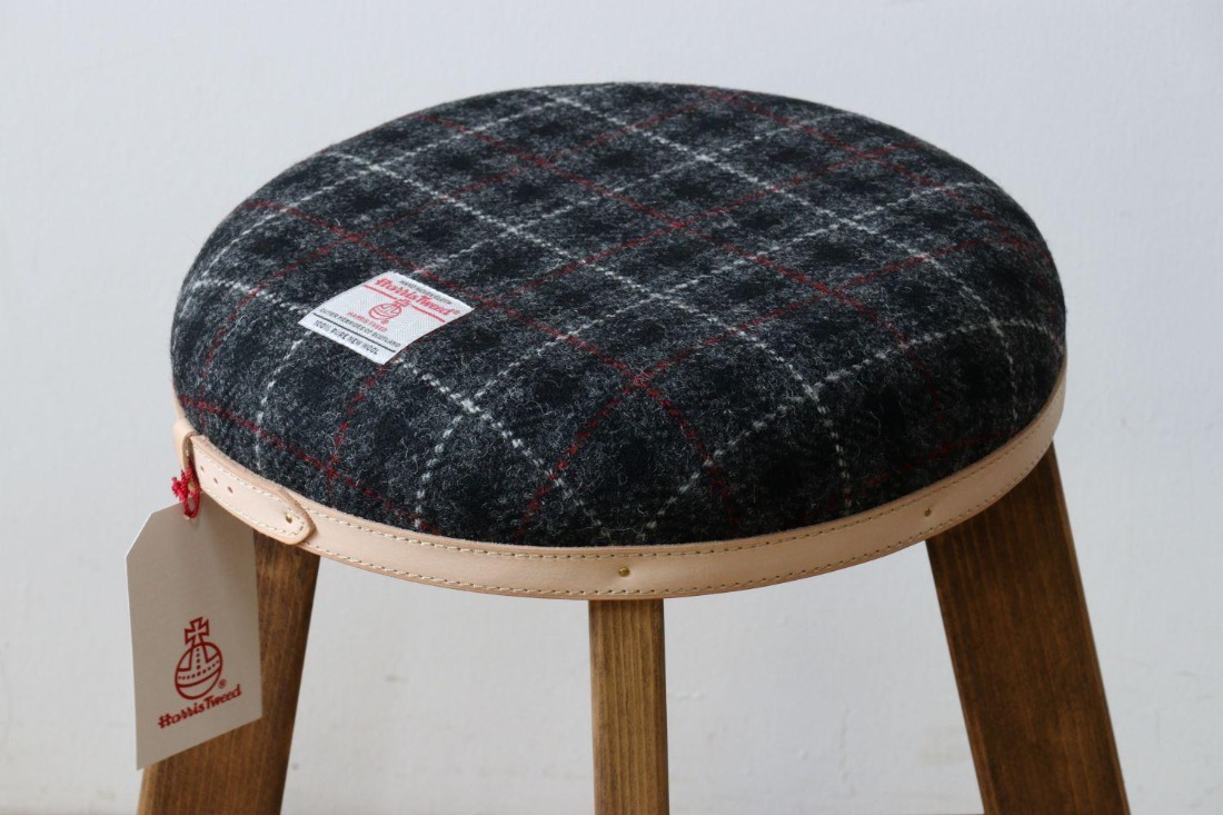 ハリスツイード　スツール ハイスツール 【ブラック＆グレーチェック】HARRIS TWEED（ハリス
